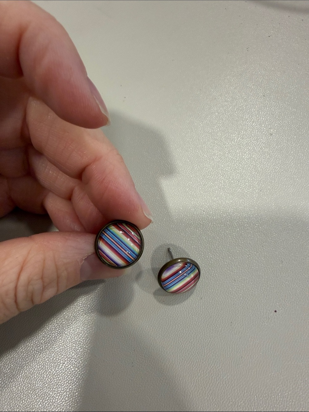 Round Multicolor Stripe Stud Earrings